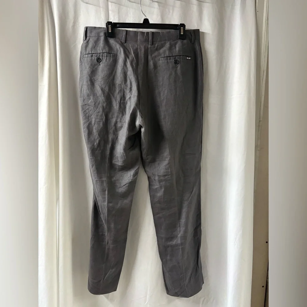 Michael Kors Mens Grey Linen‎ Blend Classic Fit Dress Pants Size 34 Flat Front